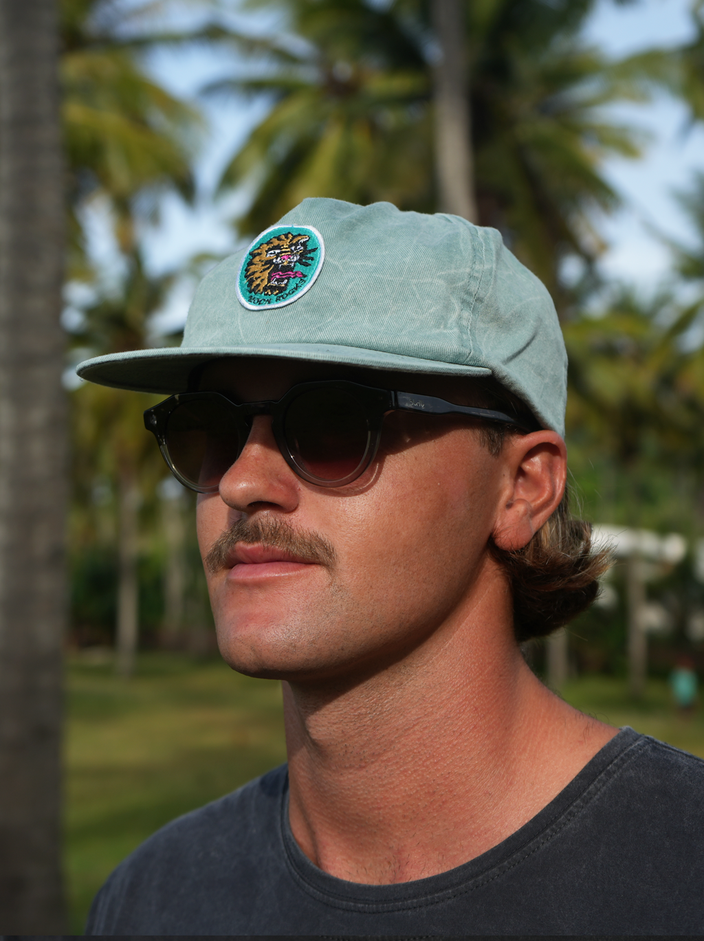Cap Five Panel Tiger Patch Green Stone Wash