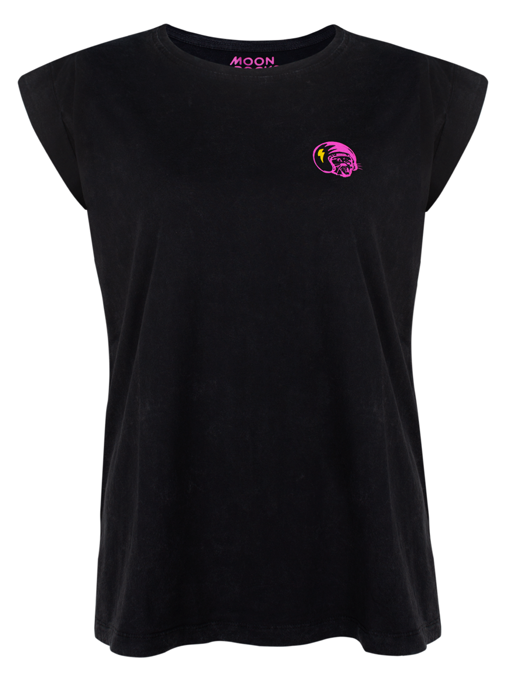 WOMEN T-SHIRT ROLL BLACK WASH SHORTCAT