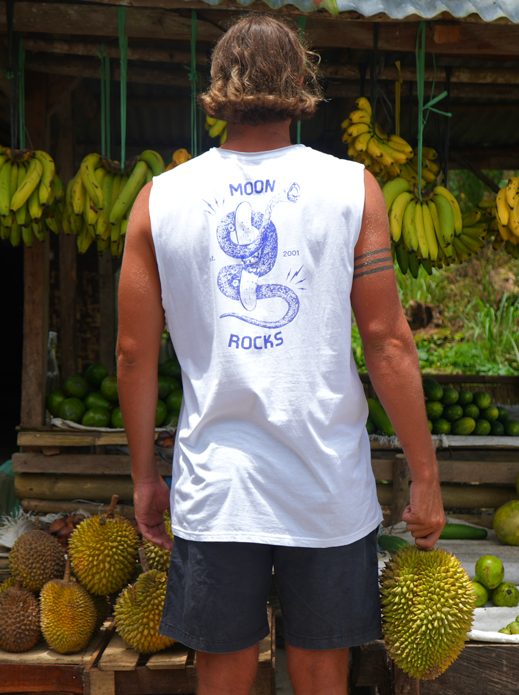 Men Singlet Moon Snake White