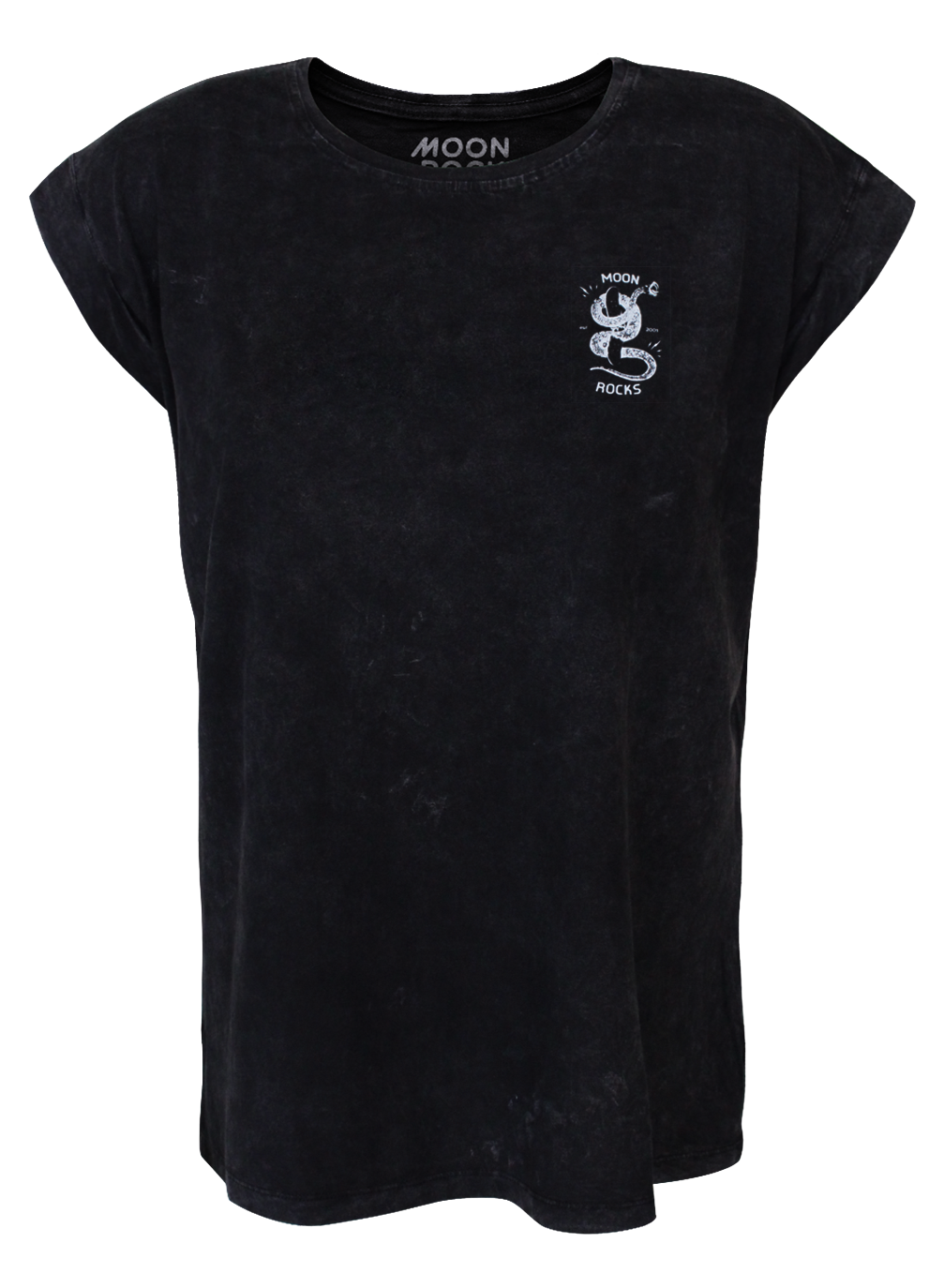 WOMEN T-SHIRT ROLL BLACK WASH MOON SNAKE