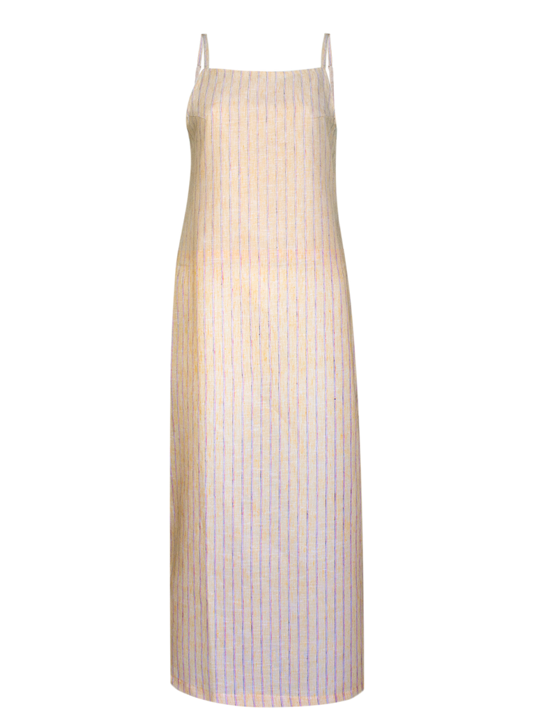 Long Dress Linen Amaia Peach Stripes