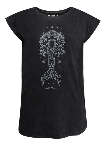 Women T-shirt Roll Black Wash Mermaid