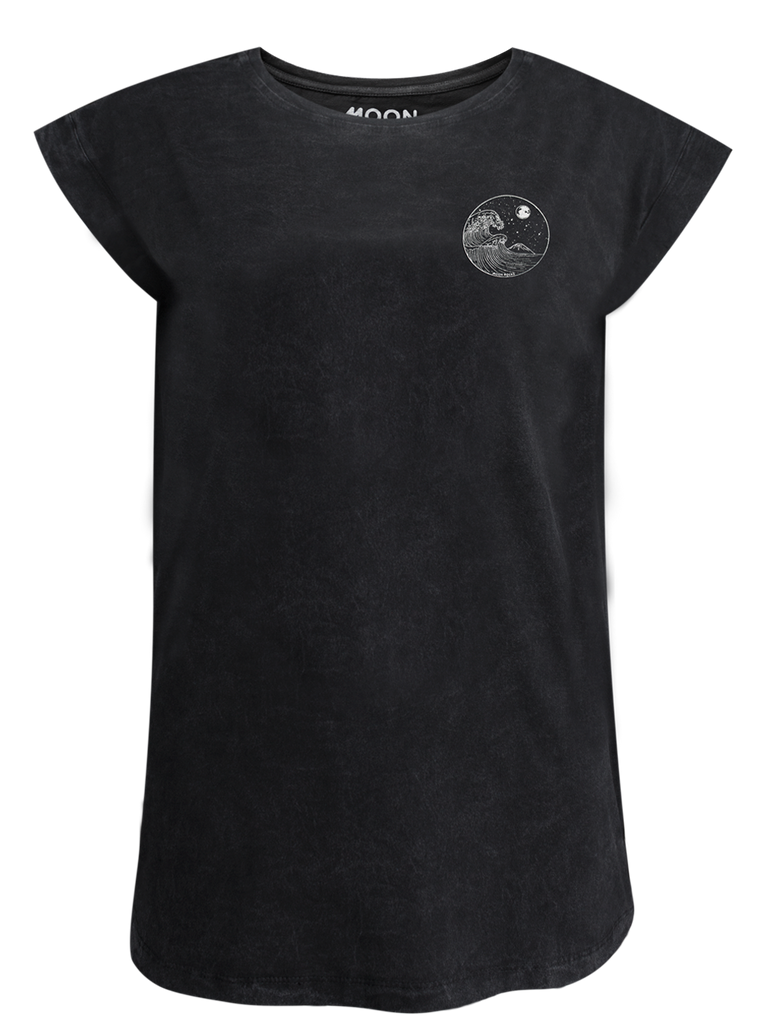 Women T-shirt Roll Black Wash Yin Wave