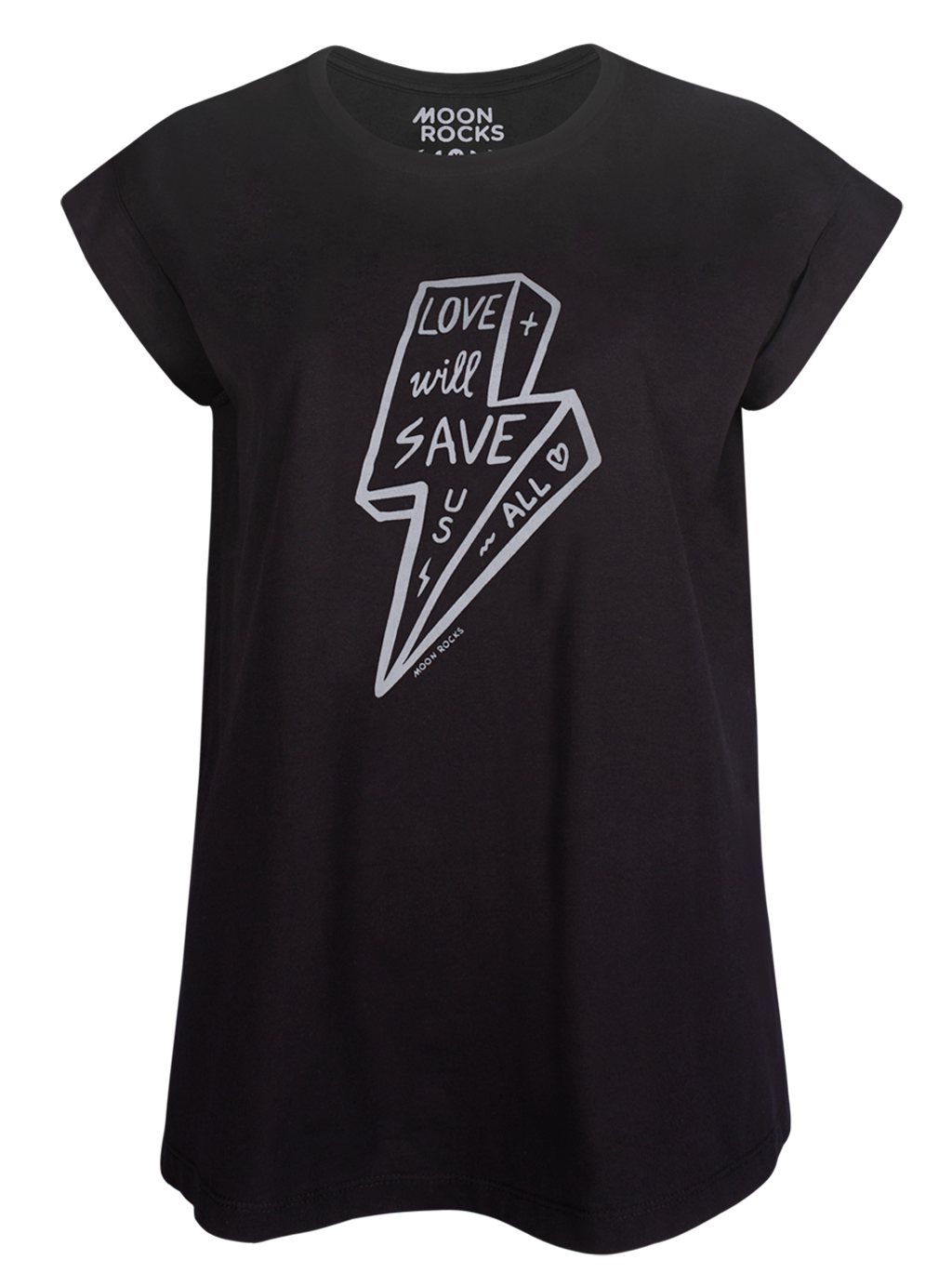 WOMEN T-SHIRT ROLL BLACK LIGHTNING LOVE