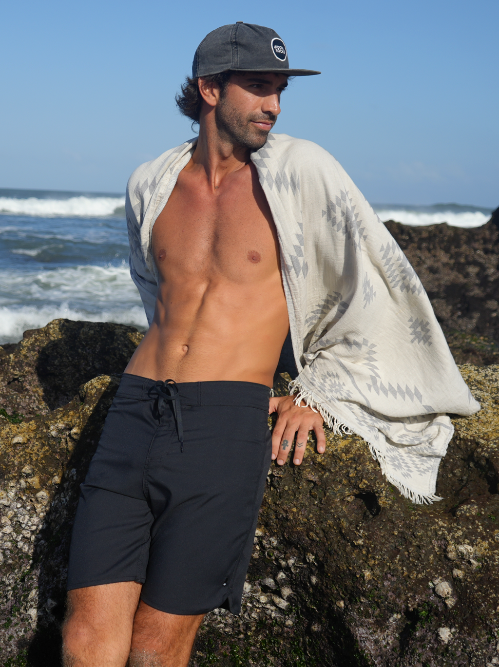 MEN BOARDSHORT RETRO FULL PLAIN BLACK