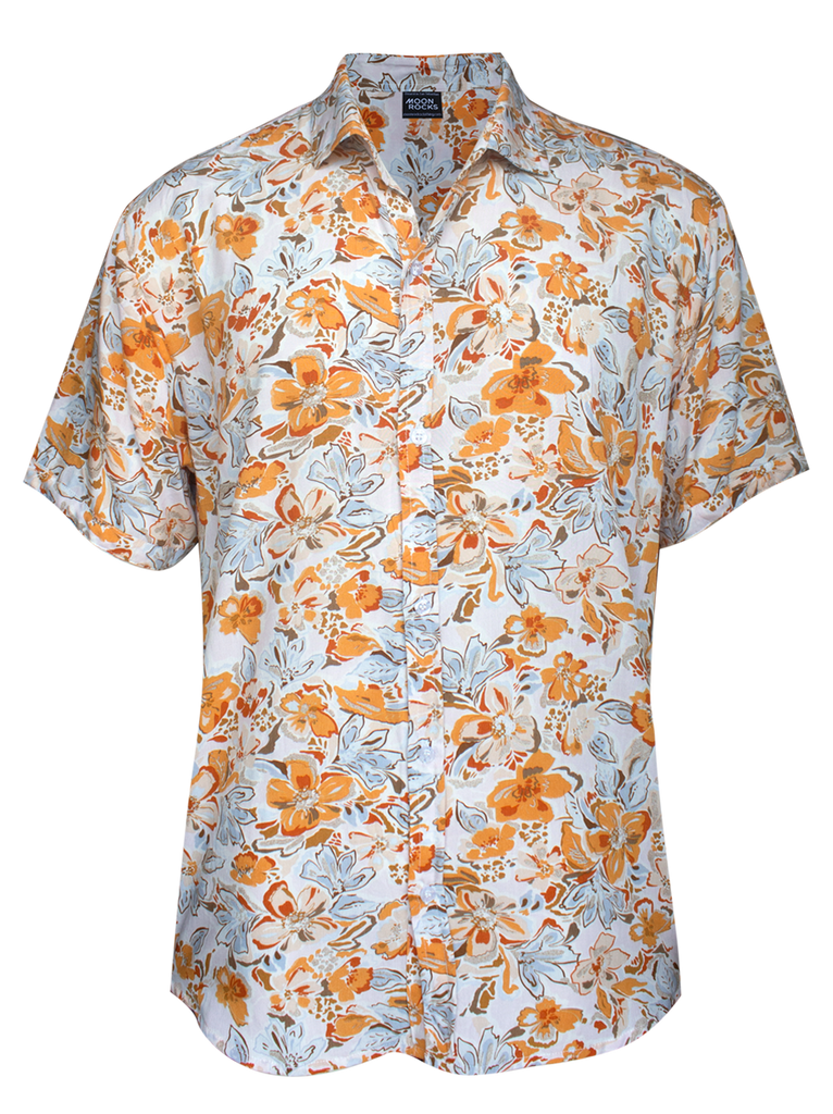 Men Shirt Hibiscus Orange