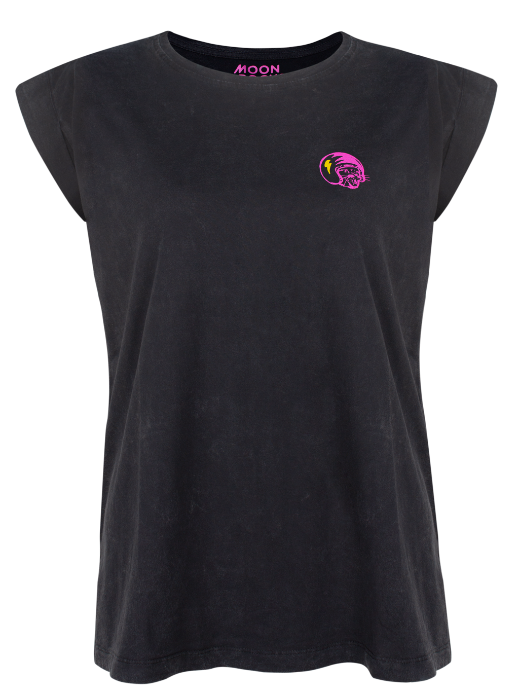 WOMEN T-SHIRT ROLL BLACK WASH SHORTCAT