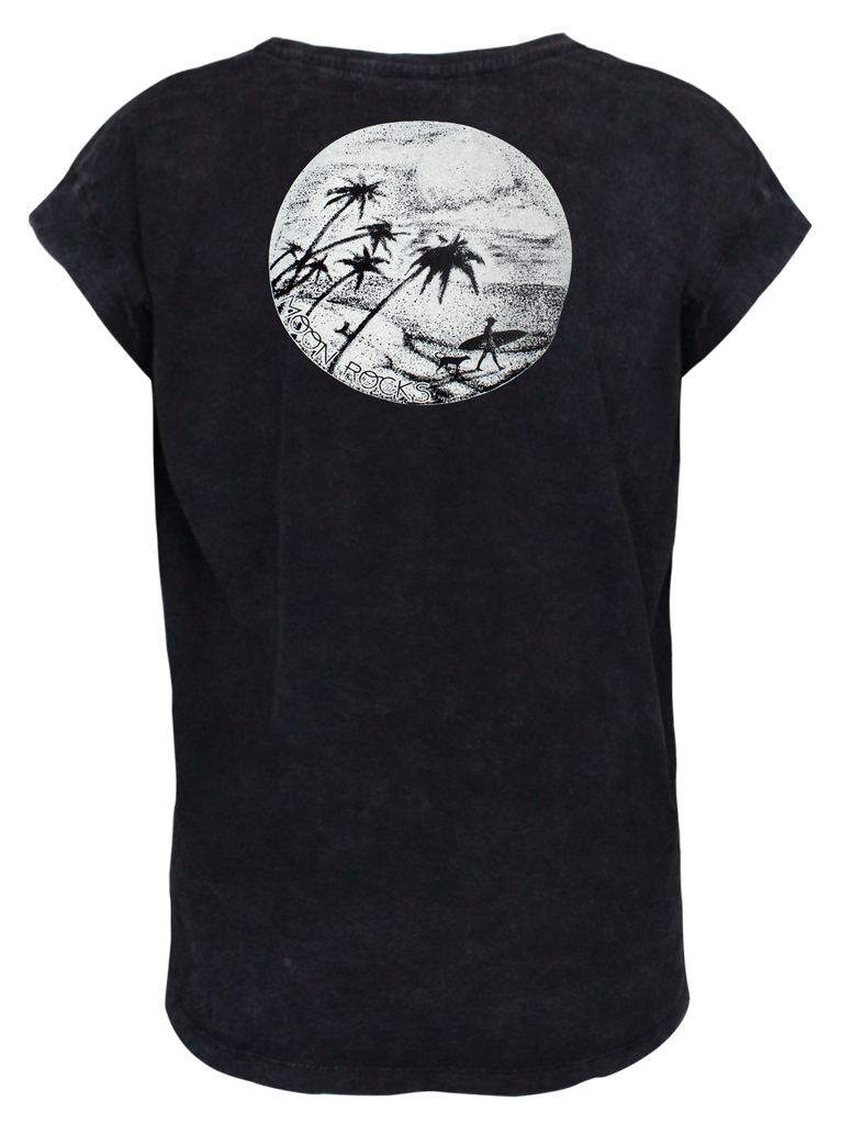 Women T-Shirt Roll Black Wash Canggu Rocks