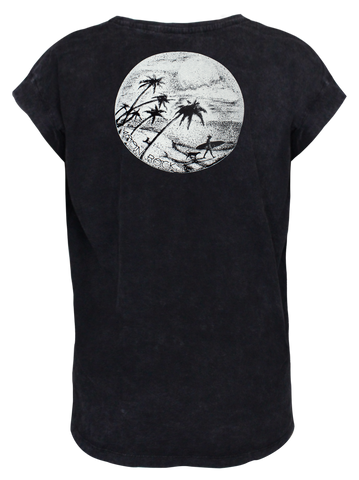 Women T-Shirt Roll Black Wash Canggu Rocks