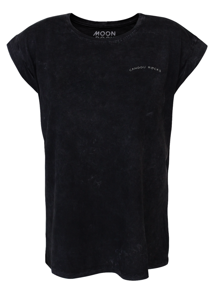 Women T-Shirt Roll Black Wash Canggu Rocks