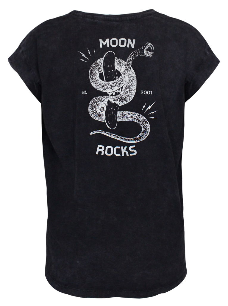 Women T-Shirt Roll Black Wash Moon Snake