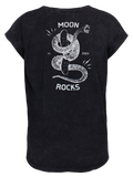 Women T-Shirt Roll Black Wash Moon Snake