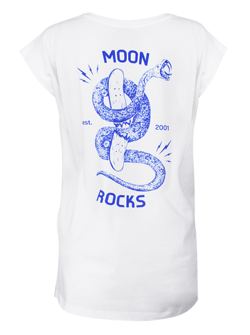 Women T-Shirt Roll White Moon Snake White