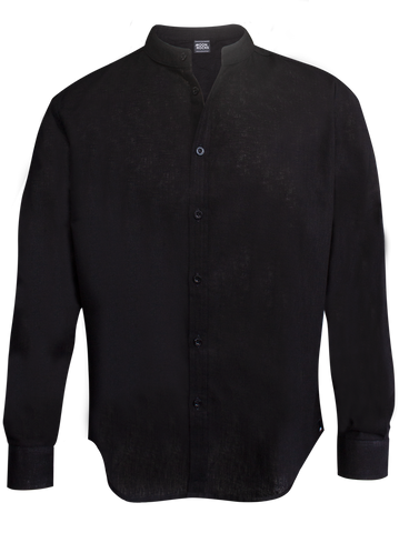 Men Shirt Long Sleeve Black Cotton Linen