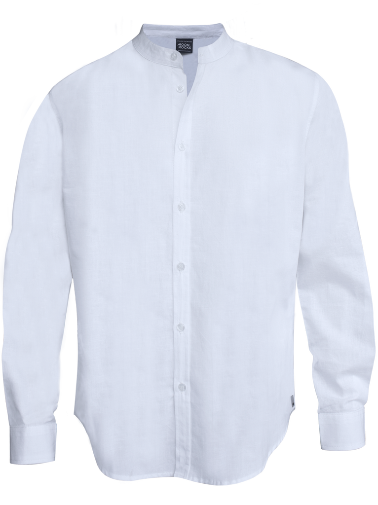 Men Shirt Long Sleeve White Cotton Linen